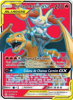 Carta Charizard & Braixen GX da coleção Cosmic Eclipse