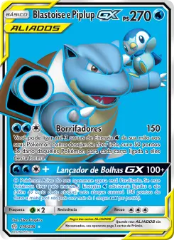 Carta Blastoise & Piplup GX da coleção Cosmic Eclipse