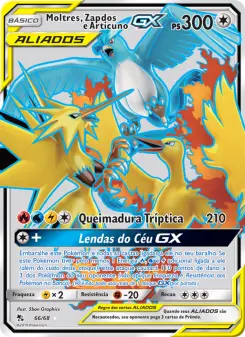 Carta Moltres & Zapdos & Articuno GX da coleção Hidden Fates