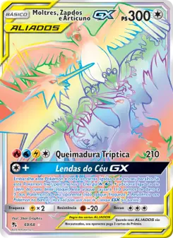 Carta Moltres & Zapdos & Articuno GX da coleção Hidden Fates