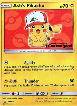 Carta Ash's Pikachu da coleção SM Black Star Promos