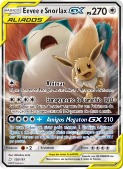 Carta Eevee & Snorlax GX da coleção Team Up