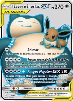 Carta Eevee & Snorlax GX da coleção Team Up