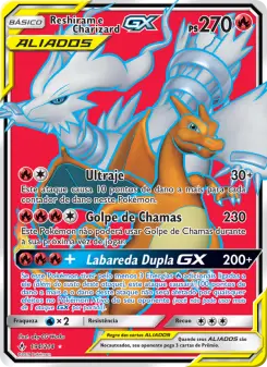 Carta Reshiram & Charizard GX da coleção Unbroken Bonds