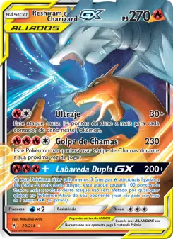 Carta Reshiram & Charizard GX da coleção Unbroken Bonds