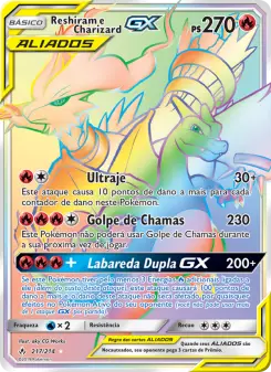 Carta Reshiram & Charizard GX da coleção Unbroken Bonds
