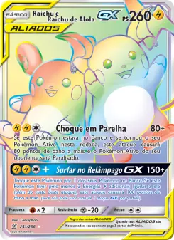 Carta Raichu & Alolan Raichu GX da coleção Unified Minds